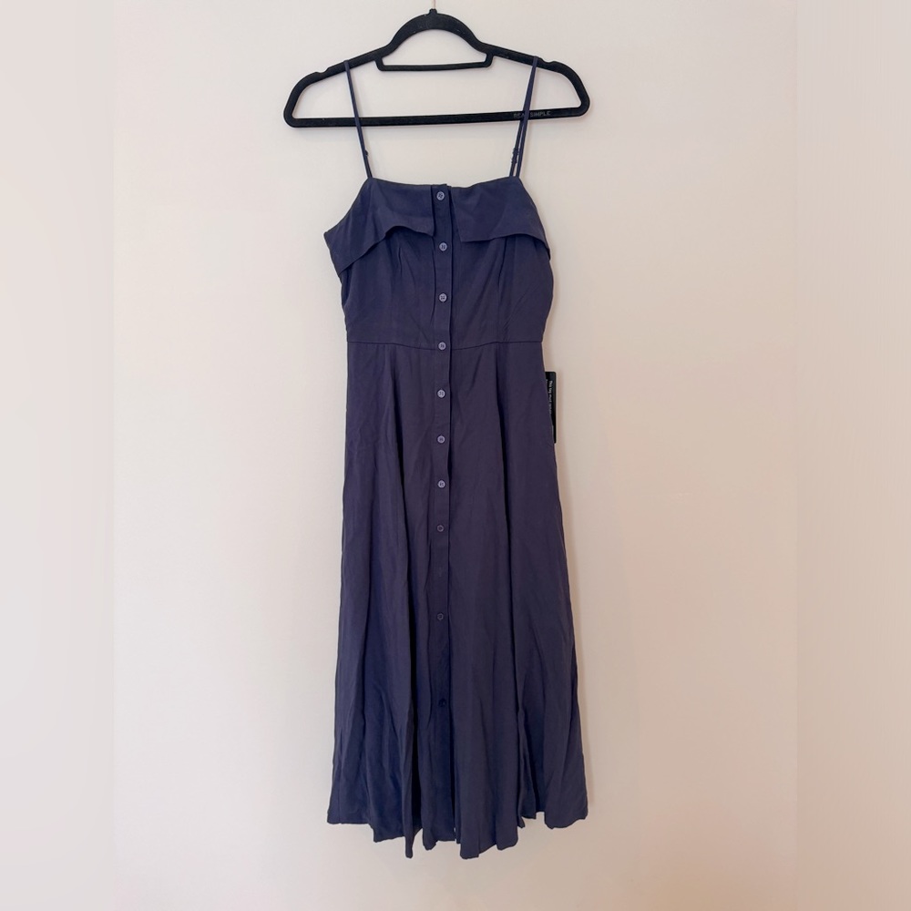Olivia Grey Navy Button Front Midi Dress